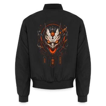 Oranger Uhrwerk-Dämonenkopf – Halloween-Maske - Unisex Bomberjacke - Schwarz - Hinten - AI Model Male 185 light (185cm)