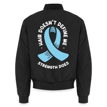 Stärke statt Haare - Selbstbewusste Botschaft - Unisex Bomberjacke - Schwarz - Hinten - AI Model Male 185 light (185cm)