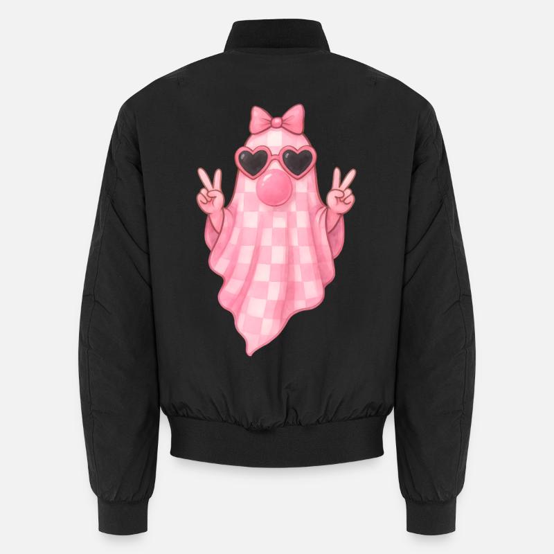 Cute Pink Ghost Halloween Design - Unisex Bomber Jacket - black