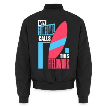 Surfen – My Surfboard Calls This Fieldwork - Unisex Bomberjacke - Schwarz - Hinten - AI Model Male 185 light (185cm)