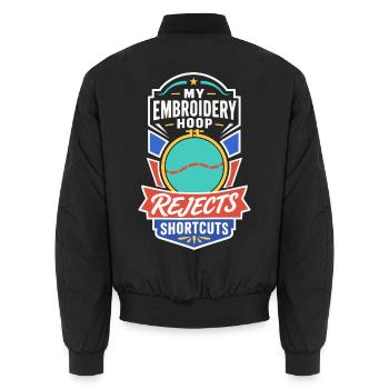Stickrahmen lehnt Abkürzungen ab - Unisex Bomberjacke - Schwarz - Hinten - AI Model Male 185 light (185cm)