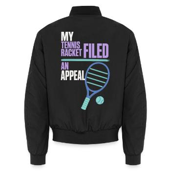 Tennis – My Tennis Racket Filed an Appeal - Unisex Bomberjacke - Schwarz - Hinten - AI Model Male 185 light (185cm)