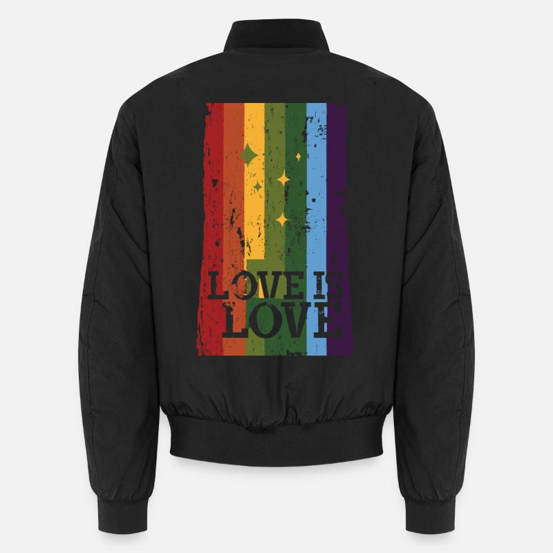 Distressed Pride Flag, Love is Love - Unisex Bomber Jacket - black