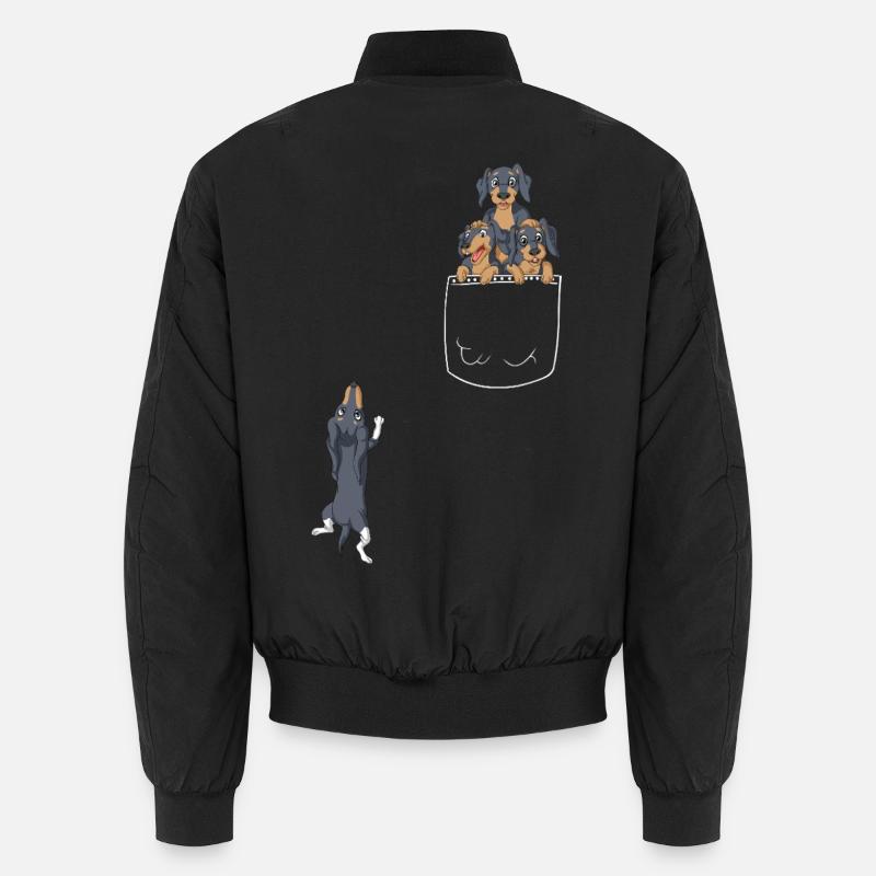 Dachshund Pocket Tee - Unisex Bomber Jacket - black