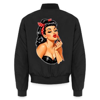 Retro Pin-Up Girl mit rotem Kussmund - Unisex Bomberjacke - Schwarz - Hinten - AI Model Male 185 light (185cm)