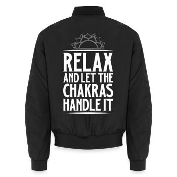 Entspann dich - Chakren regeln das - Unisex Bomberjacke - Schwarz - Hinten - AI Model Male 185 light (185cm)