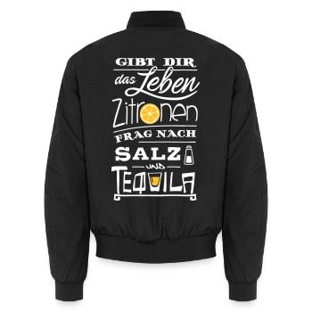 Zitronen Tequila Spruch – Lebensweisheit - Unisex Bomberjacke - Schwarz - Hinten - AI Model Male 185 light (185cm)
