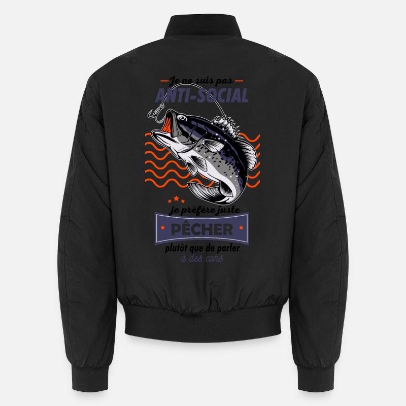 Anti-Social Pêcheur Poisson Graphique - Bomber unisexe - noir