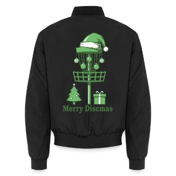 Merry Discsmas Disc Golf Basket Weihnachtsbaum - Unisex Bomberjacke - Schwarz - Hinten - AI Model Male 185 light (185cm)