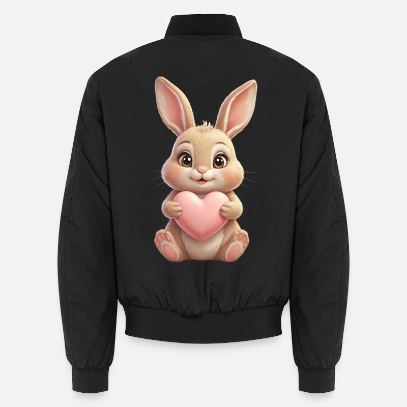 Cuddly bunny with pink heart - Unisex Bomber Jacket - black