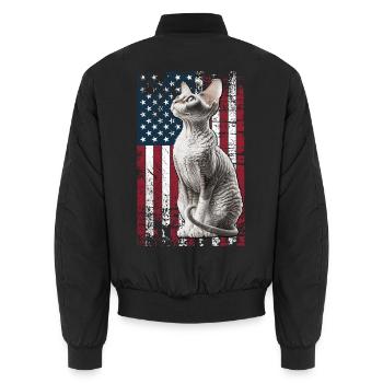 Cornish Rex US Cornish Rex Cat - Unisex Bomber Jacket - black - Back - AI Model Male 185 light (185cm)