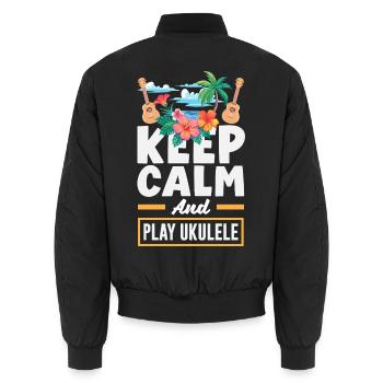 Funny Ukulele Designs and Sayings - Unisex Bomber Jacket - black - Back - AI Model Male 185 light (185cm)