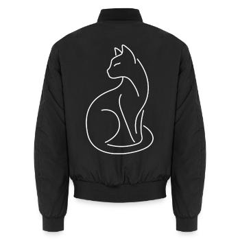 Cat tomcat silhouette of white lines - Unisex Bomber Jacket - black - Back - AI Model Male 185 light (185cm)