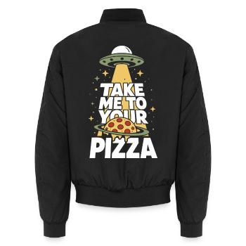 Take Me to Your Pizza UFO Alien - Unisex Bomber Jacket - black - Back - AI Model Male 185 light (185cm)