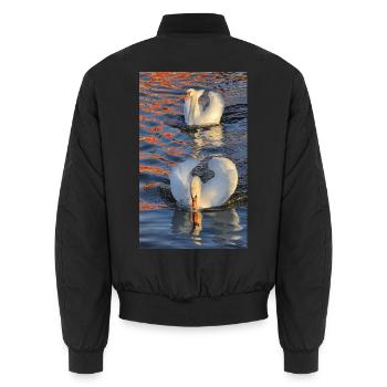 Swans in a play of colours - Unisex Bomber Jacket - black - Back - AI Model Male 185 light (185cm)