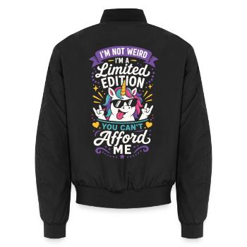 Einhorn – I’m Not Weird, Limited Edition - Unisex Bomberjacke - Schwarz - Hinten - AI Model Male 185 light (185cm)
