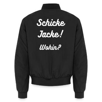 HN Schicke Jacke Wohin Retro Script - Unisex Bomberjacke - Schwarz - Hinten - AI Model Male 185 light (185cm)