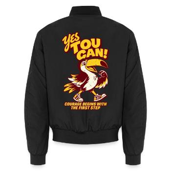 Yes You Can – Mutiger Tukan  - Unisex Bomberjacke - Schwarz - Hinten - AI Model Male 185 light (185cm)