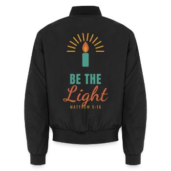 Be The Light – Matthew 5:16 Christian - Unisex Bomberjacke - Schwarz - Hinten - AI Model Male 185 light (185cm)