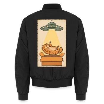Schlafende Katze im UFO Strahl - Unisex Bomberjacke - Schwarz - Hinten - AI Model Male 185 light (185cm)