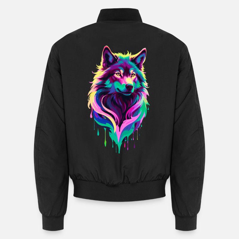 Farbenfroher Wolf Graffiti Wolfskopf Unisex Bomberjacke