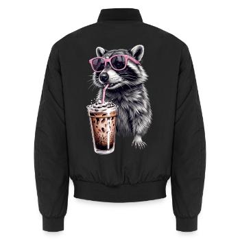 Café glacé Raccoon - Bomber unisexe - noir - Dos - AI Model Male 185 light (185cm)