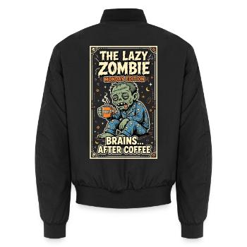 Lazy Zombie Monday Coffee Humor - Unisex Bomber Jacket - black - Back - AI Model Male 185 light (185cm)