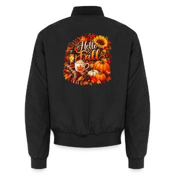 Hallo Herbst-Gemütliche Ernteszene - Unisex Bomberjacke - Schwarz - Hinten - AI Model Male 185 light (185cm)