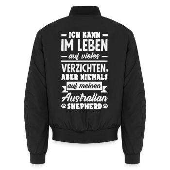 Australian Shepherd - Mein treuer Aussie - Unisex Bomberjacke - Schwarz - Hinten - AI Model Male 185 light (185cm)