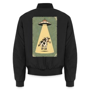 Gelassene Kuh im UFO Strahl - Unisex Bomberjacke - Schwarz - Hinten - AI Model Male 185 light (185cm)