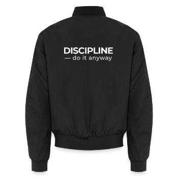 Discipline – Chemise minimaliste et statement - Bomber unisexe - noir - Dos - AI Model Male 185 light (185cm)