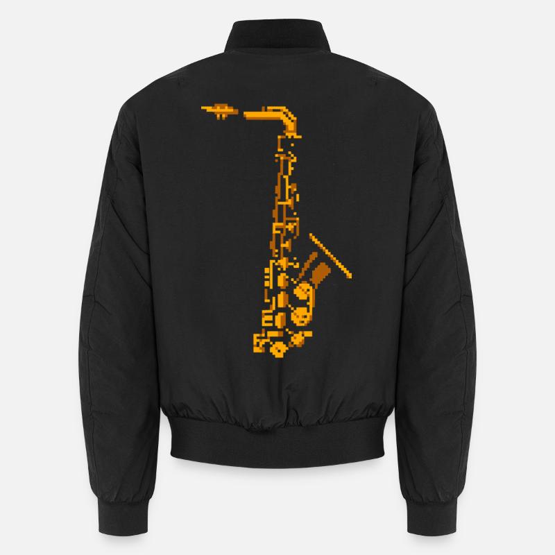 Saxophone Pixel Art - Unisex Bomber Jacket - black