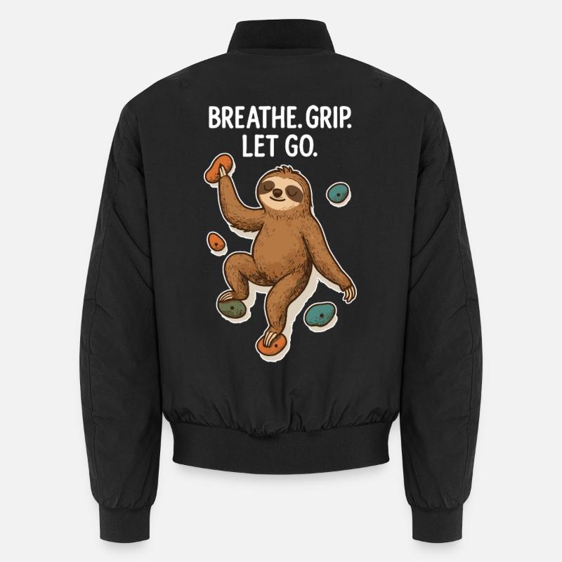 Zen Sloth: Grip Let Go Climbing Unisex Bomber Jacket