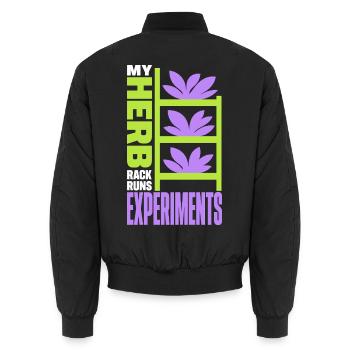 Kräuterregal – My Herb Rack Runs Experiments - Unisex Bomberjacke - Schwarz - Hinten - AI Model Male 185 light (185cm)