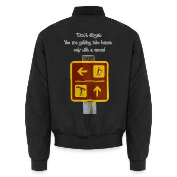 Witziges Warnschild für Kanuten und Wanderer - Unisex Bomberjacke - Schwarz - Hinten - AI Model Male 185 light (185cm)