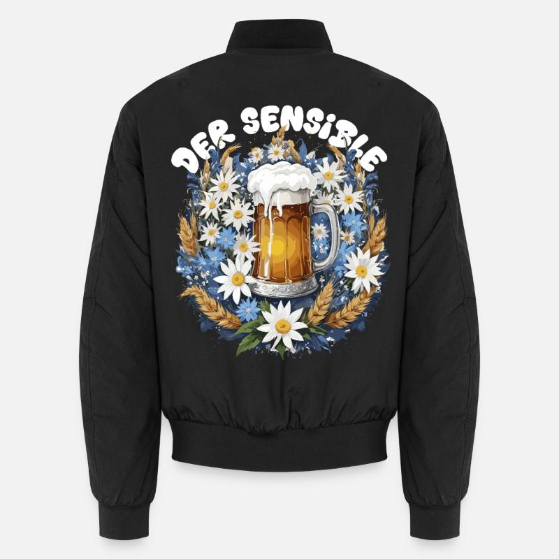 Bierkrug mit Kamillendekor und Edelweiß Dirndl Unisex Bomberjacke