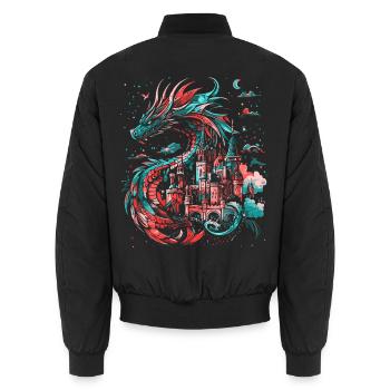 Dragon Castle Fantasy Magic Mythology Creature - Unisex Bomber Jacket - black - Back - AI Model Male 185 light (185cm)