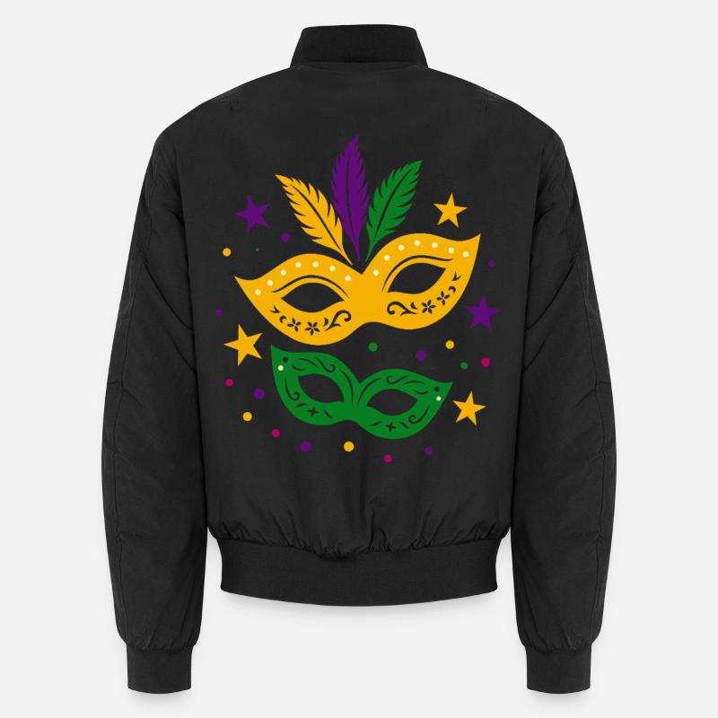 Karneval Masken mit Sternen & bunten Federn - Unisex Bomberjacke - Schwarz