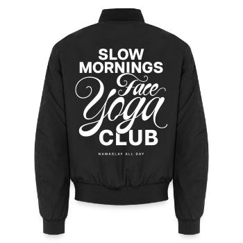 Club de yoga Visage des matins lents - Bomber unisexe - noir - Dos - AI Model Male 185 light (185cm)
