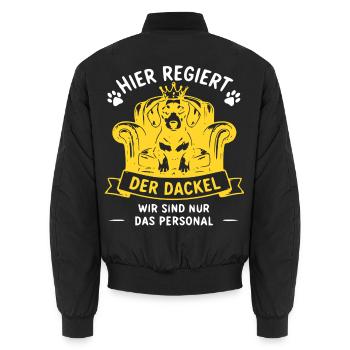 Dackelthron Hier regiert der Dackel - Unisex Bomberjacke - Schwarz - Hinten - AI Model Male 185 light (185cm)