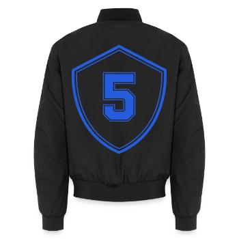 Blauer Schild mit Zahl Fünf - Unisex Bomberjacke - Schwarz - Hinten - AI Model Male 185 light (185cm)
