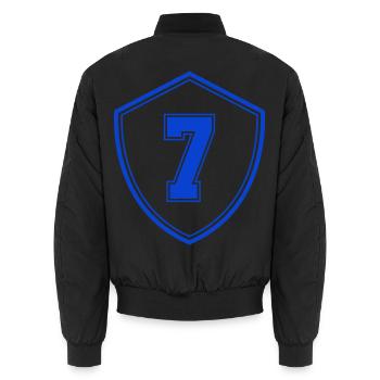 Blaues Sieben Shield Emblem - Unisex Bomberjacke - Schwarz - Hinten - AI Model Male 185 light (185cm)