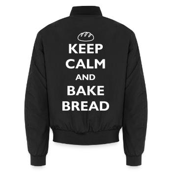 KEEP CALM AND BAKE BREAD - BÄCKER - BROT BACKEN - Unisex Bomber Jacket - black - Back - AI Model Male 185 light (185cm)