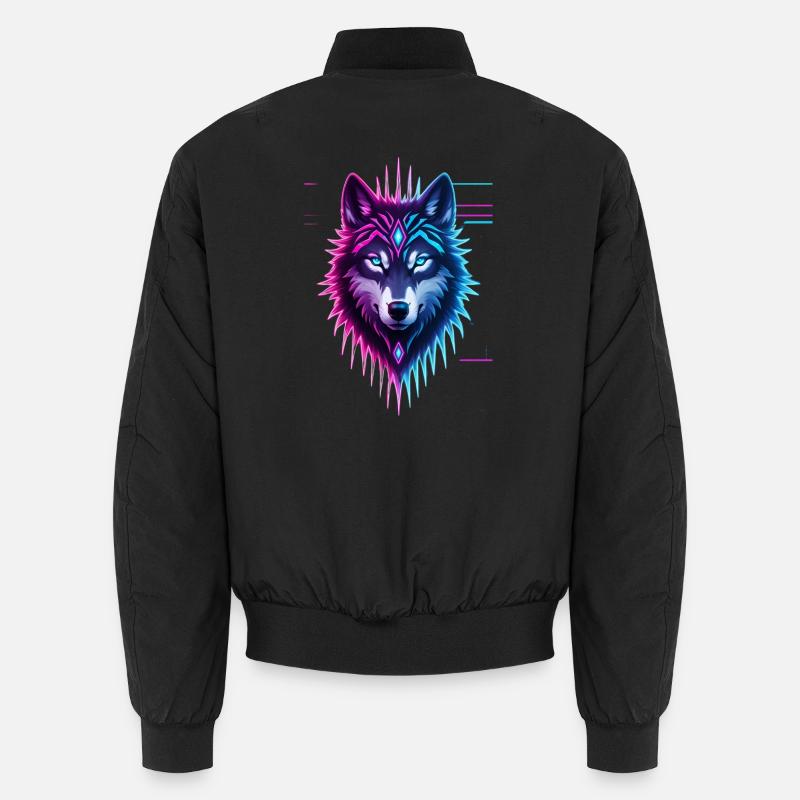 Neon Wolf Crystal Crown Unisex Bomber Jacket