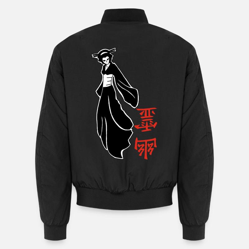 Black and White Japanese Ghost - Unisex Bomber Jacket - black