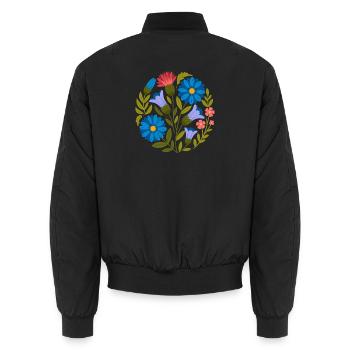 Design floral rond vintage avec un charme intemporel - Bomber unisexe - noir - Dos - AI Model Male 185 light (185cm)