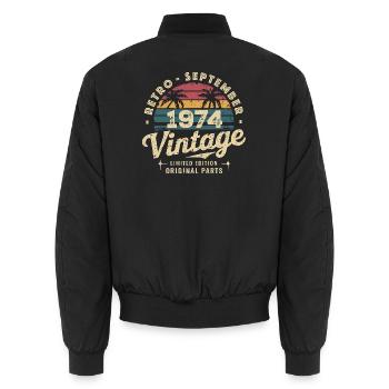 Vintage September 1974 Limited Edition September - Unisex Bomberjacke - Schwarz - Hinten - AI Model Male 185 light (185cm)