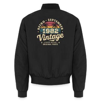 Vintage September 1982 Limited Edition September - Unisex Bomber Jacket - black - Back - AI Model Male 185 light (185cm)