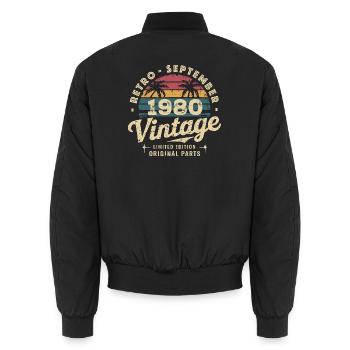Vintage September 1980 Limited Edition September - Unisex Bomberjacke - Schwarz - Hinten - AI Model Male 185 light (185cm)
