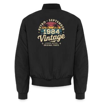 Vintage September 1984 Limited Edition September - Unisex Bomber Jacket - black - Back - AI Model Male 185 light (185cm)